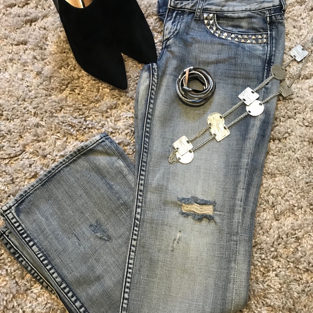 Express Stella Stud Detail Bootcut Jeans (Blue, 6)